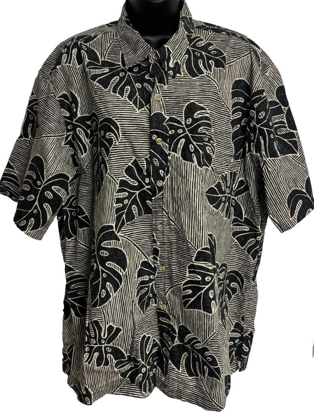 Cooke Street XL Aloha Hawaiian Button-Up Short Sleeve Shirt Mens Stripe Leaf